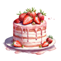 Watercolor strawberry cake. Illustration png