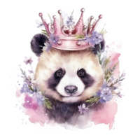 Watercolor panda with flower crown. Illustration png