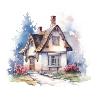 mignonne aquarelle maison. illustration ai génératif png