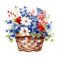 Etats-Unis drapeau et fleurs dans panier. aquarelle. illustration ai génératif png