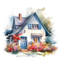 mignonne aquarelle maison. illustration ai génératif png