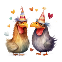 mignonne aquarelle deux poulet. illustration ai génératif png