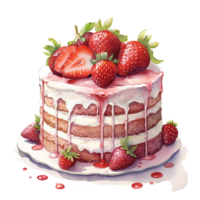 Watercolor strawberry cake. Illustration png