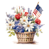 Etats-Unis drapeau et fleurs dans panier. aquarelle. illustration ai génératif png