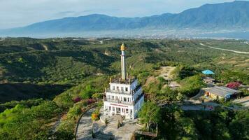 Aerial View of the hilly area of Tondo Village near Palu bay. Located in Central Sulawesi. Palu, Indonesia, March 3, 2022 photo