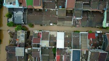 Aerial POV view Depiction of flooding. devastation wrought after massive natural disasters. photo