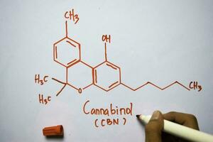 cannabinol molécula escrito en el blanco tablero. estructural químico fórmula. educación concepto foto