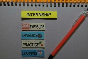 Internship on sticky note with keywords isolated on office desk. Chart or mechanism concept. photo
