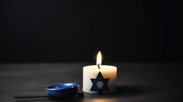 ardiente vela y bandera de Israel. holocausto memoria día. ilustración ai generativo foto