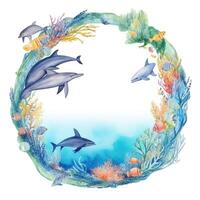 World Oceans Day watecolor background. Illustration AI Generative photo