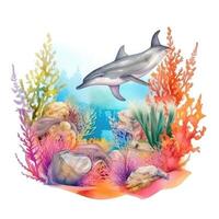 World Oceans Day watecolor background. Illustration photo
