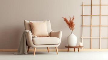 Living room mockup or setup with beige soft chair. Illustration photo