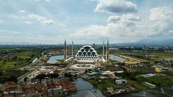 Aerial view of the Beautiful scenery Al-Jabbar Bandung mosque building, a large mosque in the city of Bandung. Bandung, Indonesia, November 22, 2022 photo