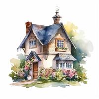 Cute watercolor house. Illustration photo