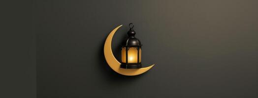 Golden black lantern with the crescent and moon Illustration photo