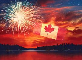 Fireworks canada canadian's flag on sunset Illustration photo