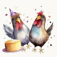 Cute watercolor two chicken. Illustration photo