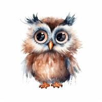 Cute watercolor owl. Illustration photo