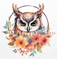 Cute watercolor owl. Illustration photo