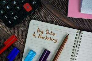 Bigdata in Marketing write on a book isolated wooden table. photo