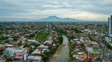 Aerial view of tirtonadi dam near Tirtonadi Bus Station at Solo. Solo, Indonesia, December 6, 2021 photo