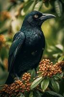 el negro multitud con agudo ojo en el bosque. generar ai foto