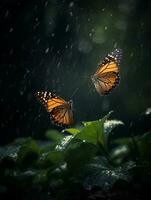 two butterflies in the forest. Generate Ai photo