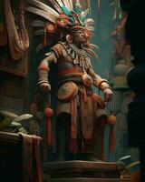 The aztec king sit down in the kingdom. Generate Ai photo