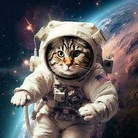 an astronaut cat lonely in the galaxy. Generate Ai photo