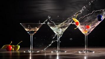 Closeup of splashing martini cocktails Illustration photo