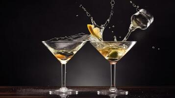 Closeup of splashing martini cocktails Illustration photo