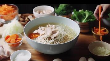 Preparing Chicken Noodles Soup Illustration photo