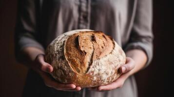 Woman holding fresh bread. Illustration photo