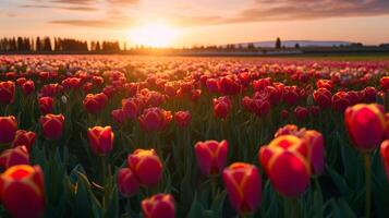 Tulips flower field. Illustration photo