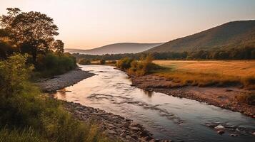 río en montaña. ilustración ai generativo foto