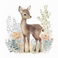 Cute baby deer watercolor. Illustration photo