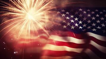 USA Holiday background with flag and fireworks. Illustration photo