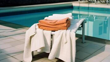 Towels near the pool. Illustration AI Generative photo