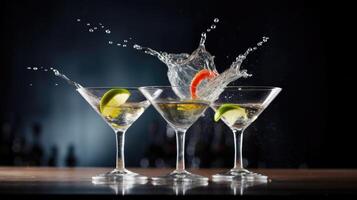 Closeup of splashing martini cocktails Illustration photo