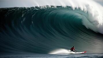 surfistas y grande ondas. ilustración ai generativo foto