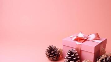rosado regalo caja con piñas. ilustración ai generativo foto