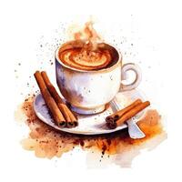 Watercolor coffee with cinnamon. Illustration photo