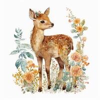 Cute baby deer watercolor. Illustration photo