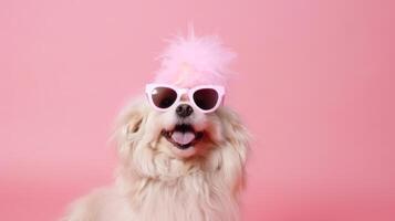 Cute funny dog on pink background. Illustration photo