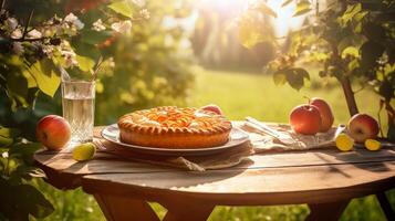 manzana tarta en manzana jardín. ilustración ai generativo foto