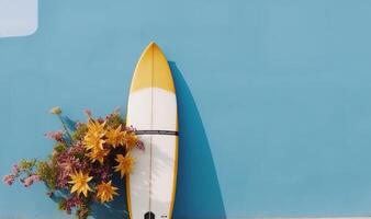 Surfboard wuth flowers. Illustration photo