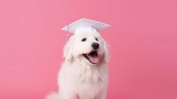 linda perro en graduación gorra. ilustración ai generativo foto