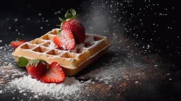 Waffles with strawberries. Illustration photo