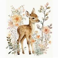 Cute baby deer watercolor. Illustration photo