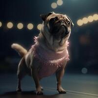 Pug Dod in a light pink ballet skirt is dancing like a ballerina, Illustration photo